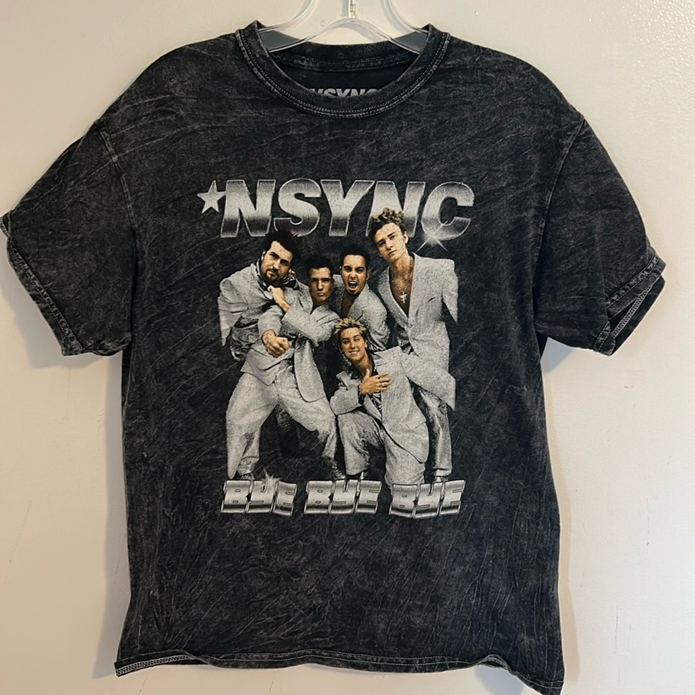 *NSYNC Heathered dark Gray Stone Washed Bye Bye Bye T- Shirt size Sm/Md.